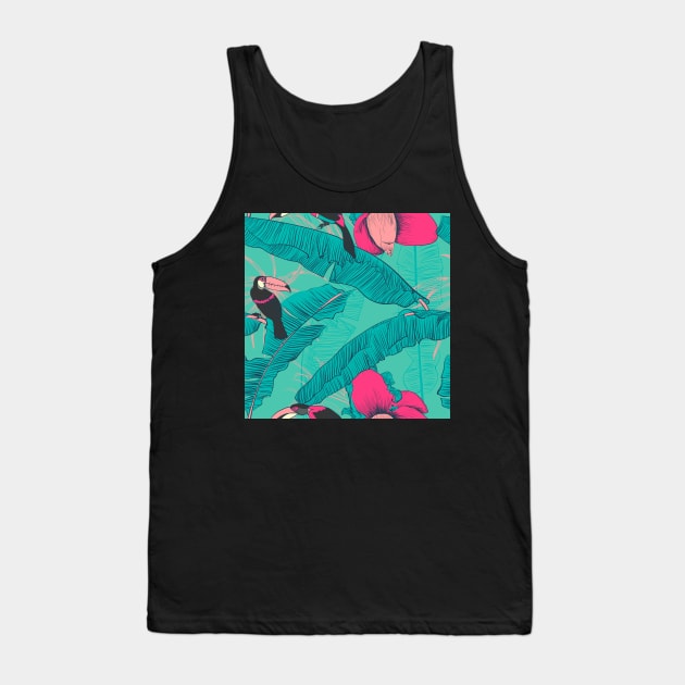 Seamless floral background with petunia toucan Tank Top by Olga Berlet